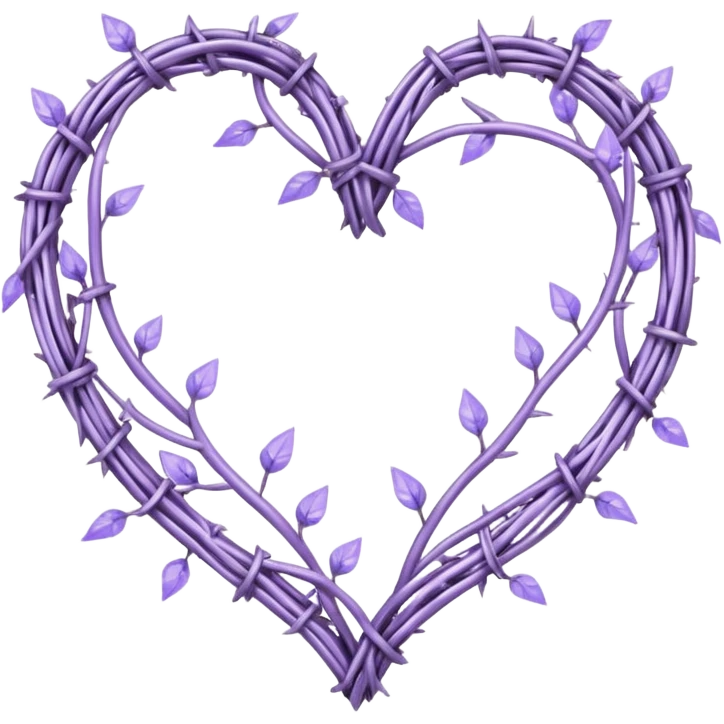 heart shape made out of barb wire vines with pastel lavenders border with crystals hanging  emoji