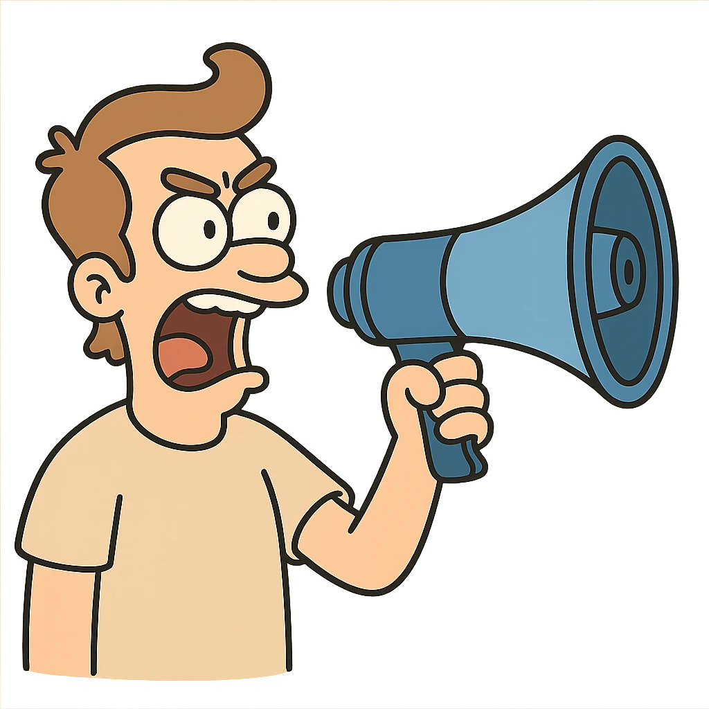 cartoony blue megaphone pointing to the right emoji