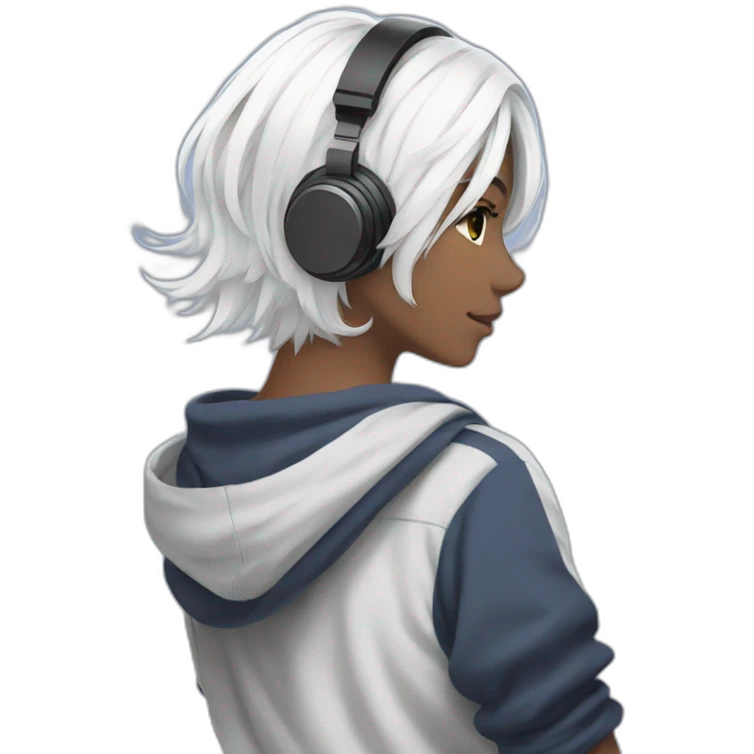 anime girl from behind with headphones on toes and white hair emoji