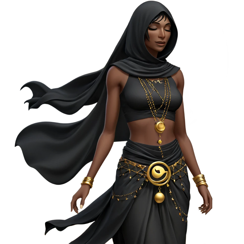 serene dark-skinned girl under moon emoji