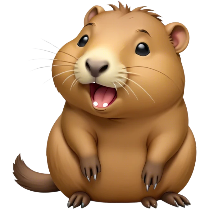 Cinematic Cute Yawning Capybara Portrait Emoji, Head tilted slightly with a dramatic, wide-open yawn, showcasing a plush, rounded body with a broad capybara head featuring a short snout and subtle, small ears, with drowsy, half-closed eyes and a relaxed expression, Simplified yet irresistibly adorable features, highly detailed, glowing with a soft, cozy natural glow, high shine, relaxed yet expressive, stylized with a dash of whimsical charm, soft glowing outline, capturing the essence of a drowsy yet affectionate capybara guardian that seems ready to stretch out for a nap! emoji