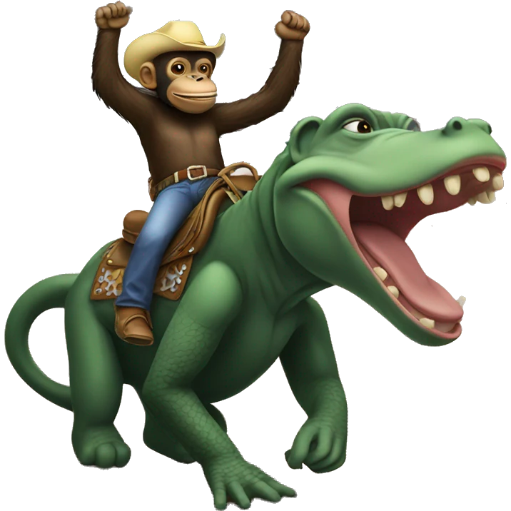An chimp riding and alligator at the rodeo emoji