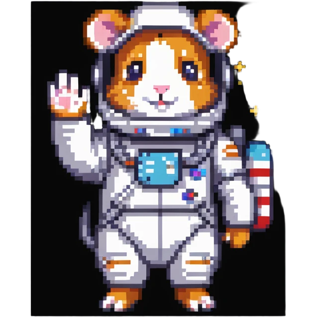 space hamster in a spacesuit waving his hand emoji