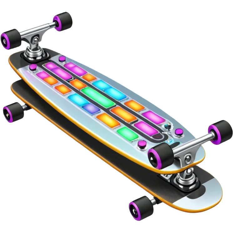 A longboard DJ mixer with faders, EQ knobs, and colorful LEDs.
 emoji
