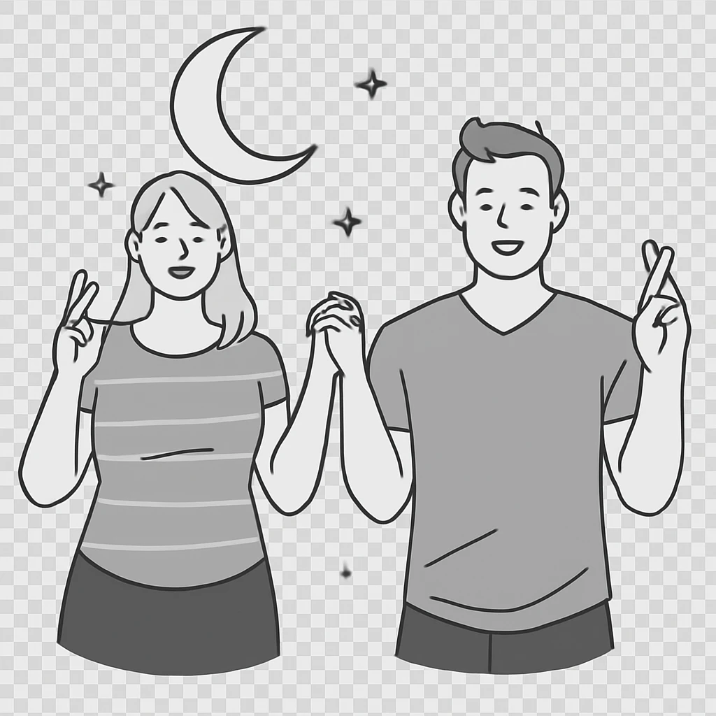 A crescent moon with a few stars, gentle curves and simple shapes, night sky illustration with clean lines emoji
