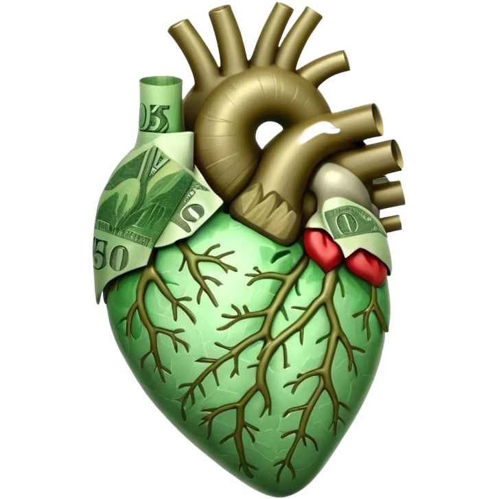 An anotomic heart composed of money. emoji
