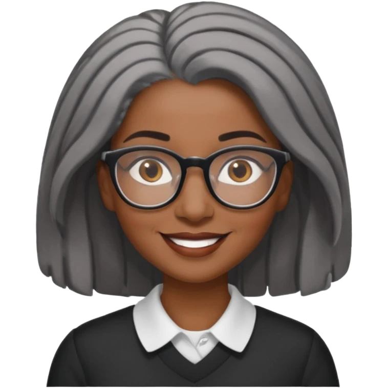 emoji of a black grandma women with longer past shoulder black and gray hair with glasses and brown eyebrows emoji