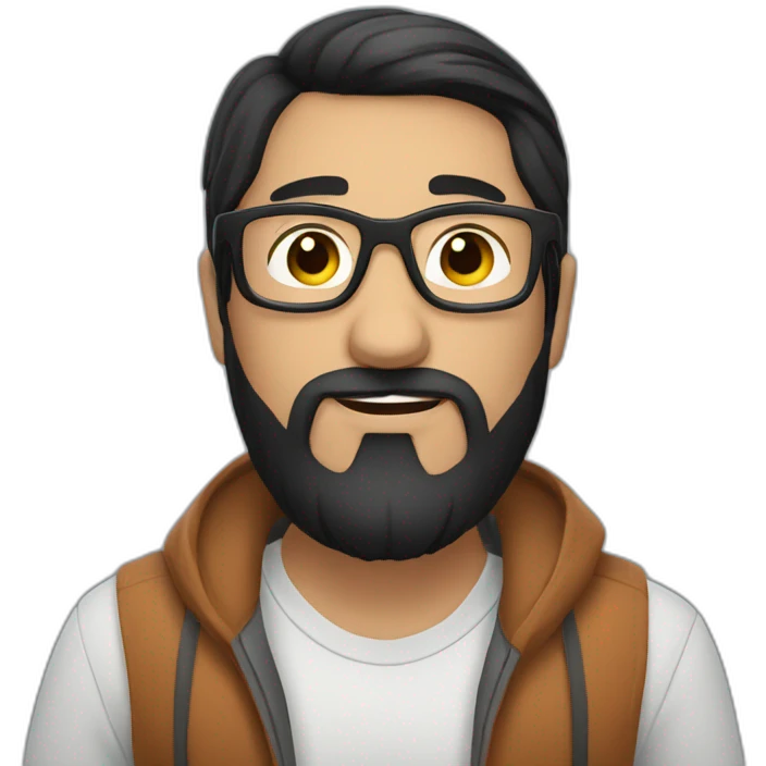 chilean man with short straight black hair and black beard and round white glasses emoji