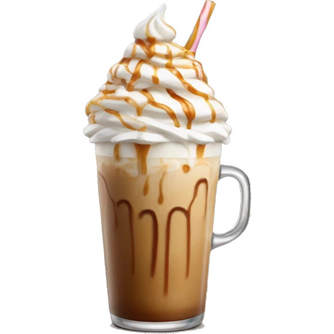 hyper realistic iced latte with whipped cream and caramel drizzle emoji