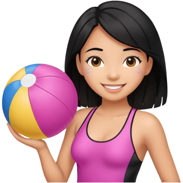 Hawaiian girl with black hair with pink highlights and a swimsuit, with beach ball emoji