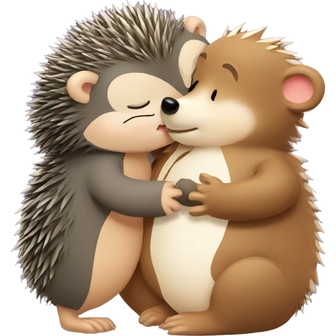 Hedgehog kissing bear emoji