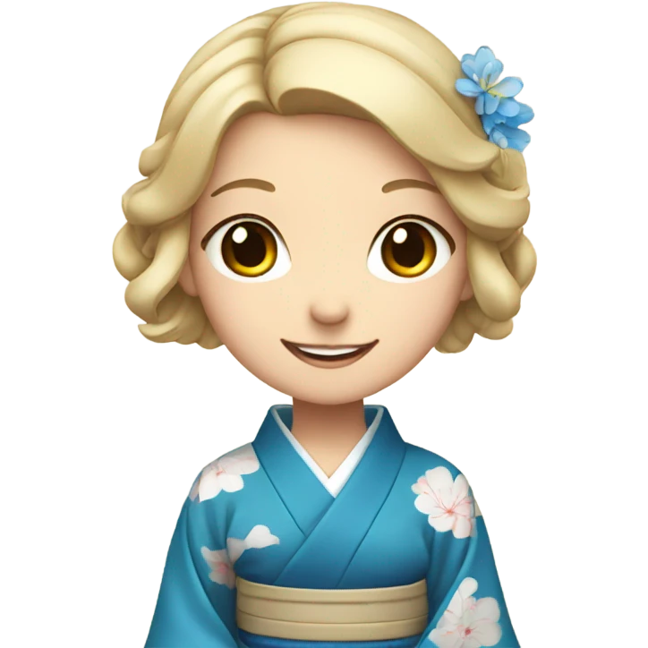smiling girl in japanese attire with blue eyes emoji