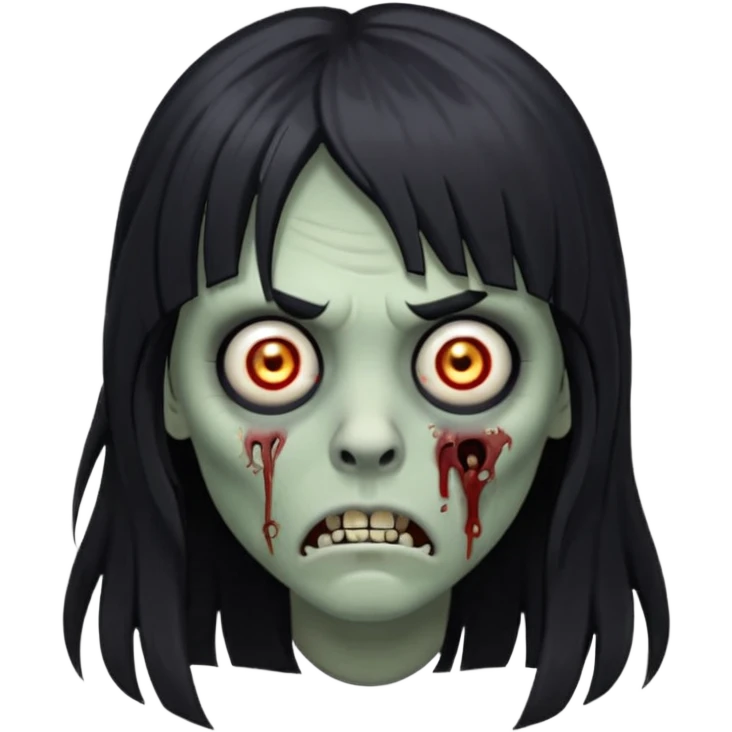 🧟‍♀️ faça igual esse emoji que coloquei só que com franja e piercing dos dois lado do nariz e no septo faça com cabelo longo preto e com a cara mais assustadora mais assustadora sem metade da bochecha  emoji