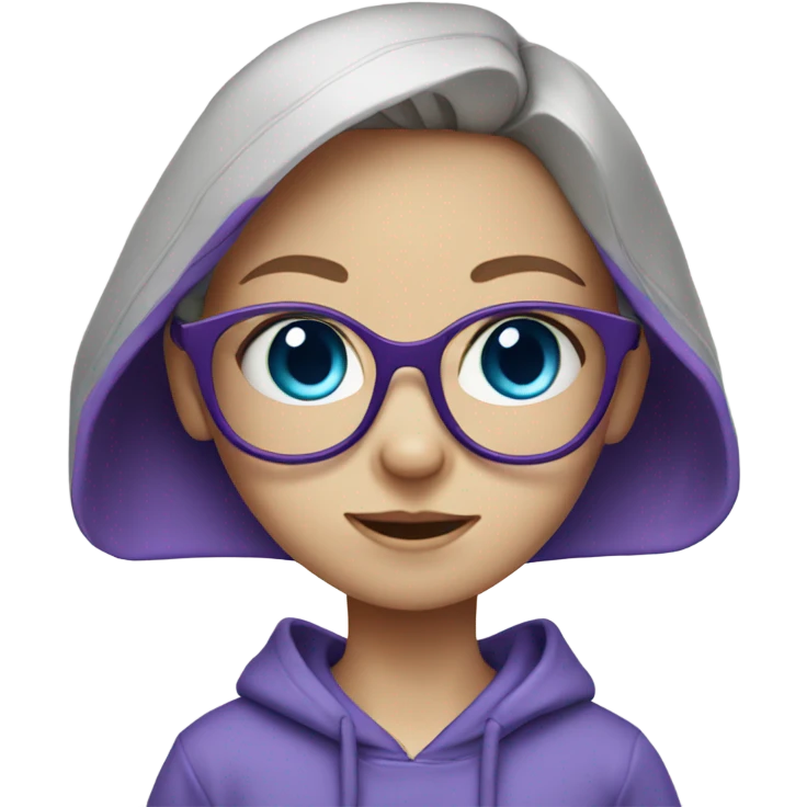 Pale little girl with a purple hoodie and glasses with braces and blue eyes  emoji