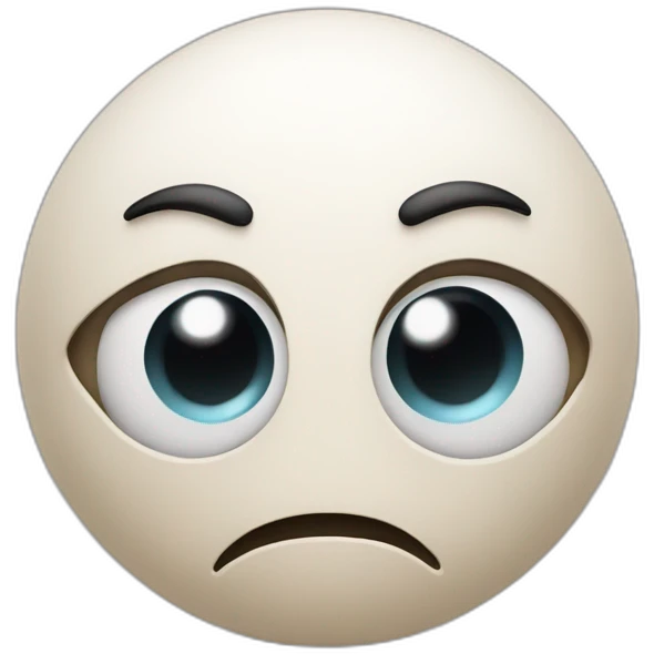 3d sphere with a cartoon wistful skin texture with big calm eyes emoji
