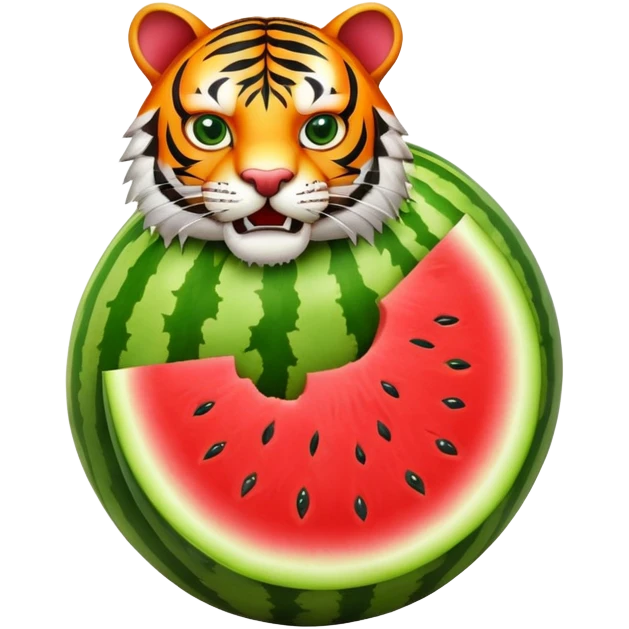 A watermelon fruit body with a fierce tiger head coming out of the top emoji