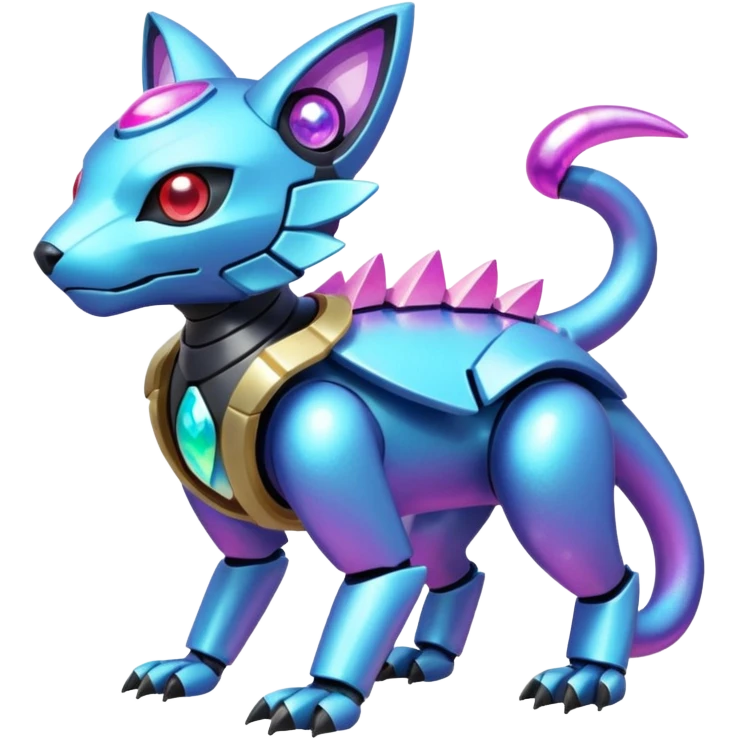 Mechanical Sparkly Glittery Nebulae Beautiful Gorgeous Pretty Pastel Hot Exotic Lush Warm Cute Adorable Colorful Shiny Iridescent Futuristic Modern Cybernetic Scarameow-Protogen-Vernid-Fakémon-Pokémon-creature-fusion (full body) emoji