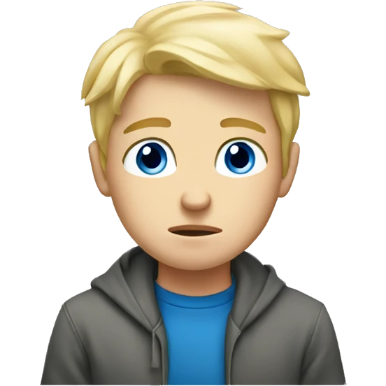 Blonde white boy with blue eyes upset studying emoji