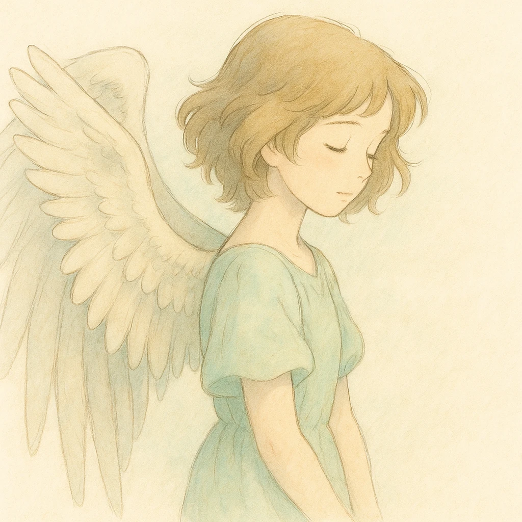 angel wings, ghibli style, soft shading, ethereal, gentle colors, minimal background emoji