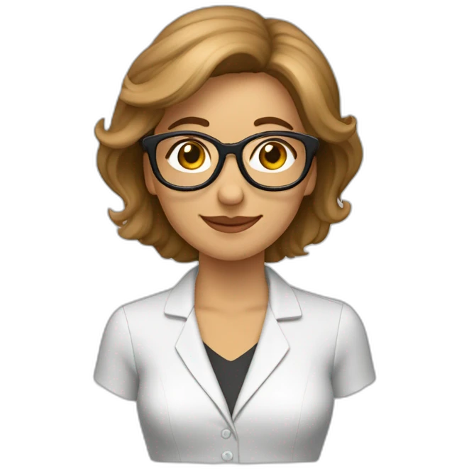 Profesora media melena con gafas, pelo castaño y moño emoji