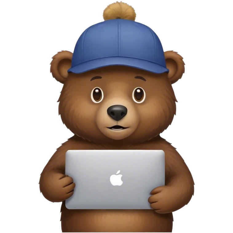 Bear wearing a cap and holding a MacBook emoji