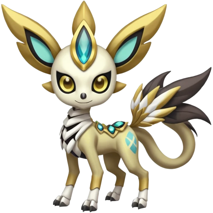 Cute Big-eyed anime-styled Colorful Shiny Tribal Skeletal masked armored Meloetta-Silvally-Solgaleo-Raikou-Pokémon-Digimon-Fakémon-fusion-hybrid-creature, full body emoji