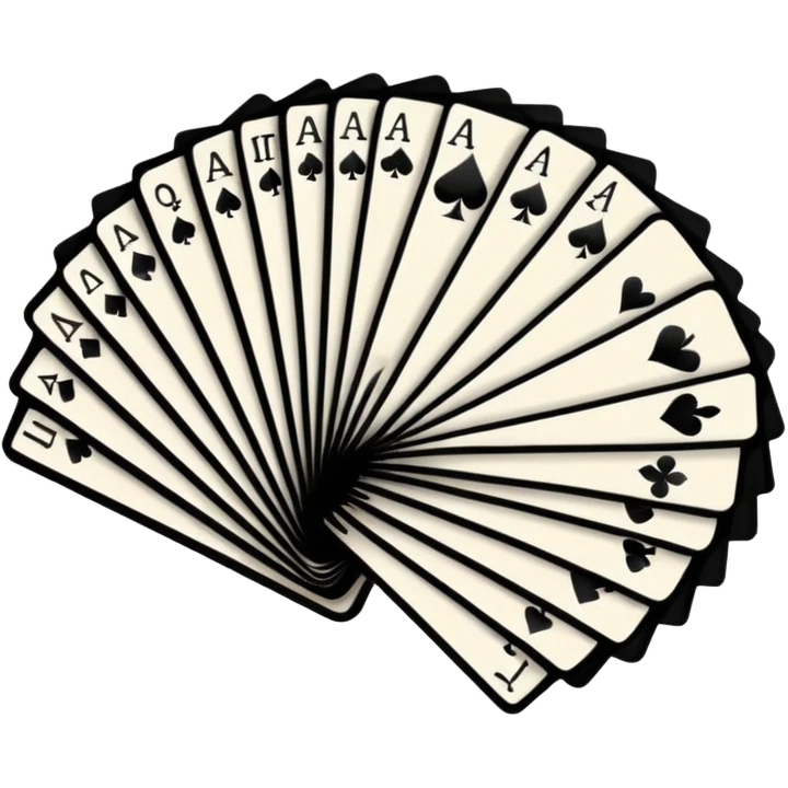 Minimalistic flat vector icon, iOS style, thin black contour on white background. Deck of abstract cards fanned out, each with simple symbols. Clean, no text, no shadows emoji