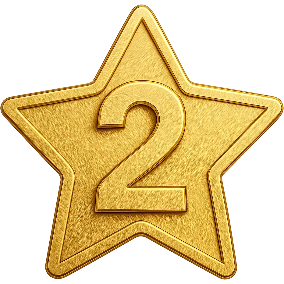 Transform this into a modern icon: a clean, flat gold star with a bold number 2 in the center, minimal shading, outlined style, transparent background. emoji