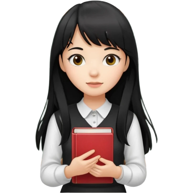 lecture girl with straight bangs fringe long black color hair 
with book and blackboard emoji