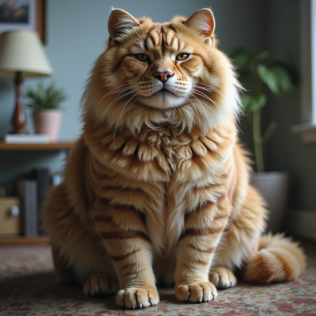 the world's biggest cat, fluffy and enormous, sitting regally, photorealistic style emoji