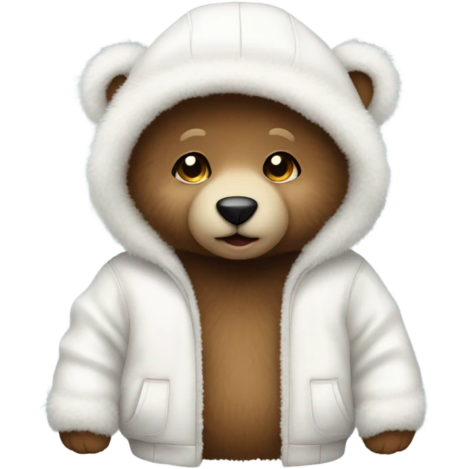cute cuddly baby bear wearing a white fluffy jacket with a hood emoji