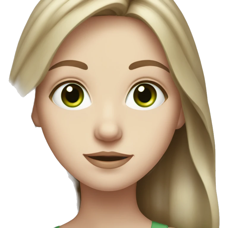 Pale white girl wit long brown hair and green eyes emoji