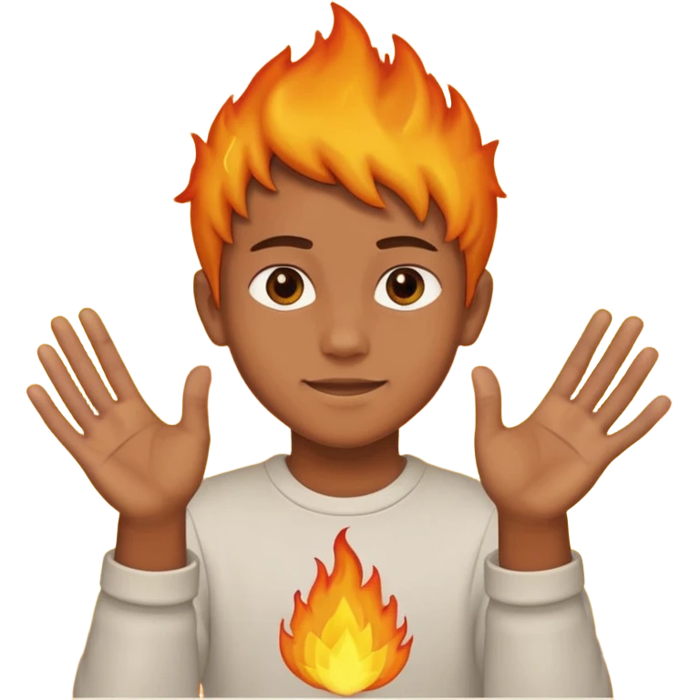 A boy with his entire hands made out of fire emoji