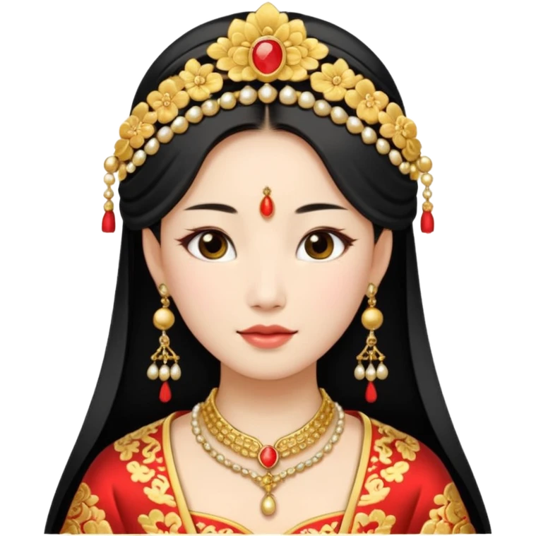 Chinese bride getup, heavy jewelary, traditional. emoji