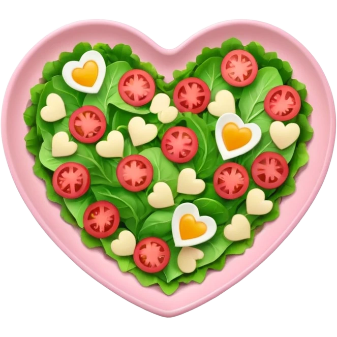green salad in a light pink heart shaped plate emoji