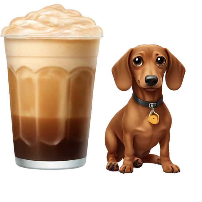 Iced coffee with a Weenie dog emoji