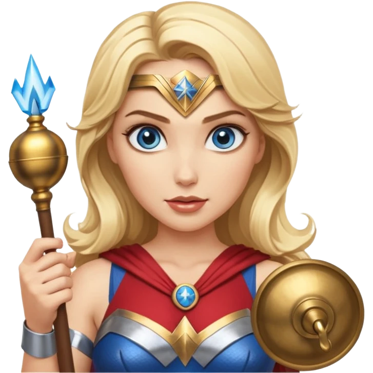 Blonde blue eyes Wonder Woman holding bell and baton  emoji
