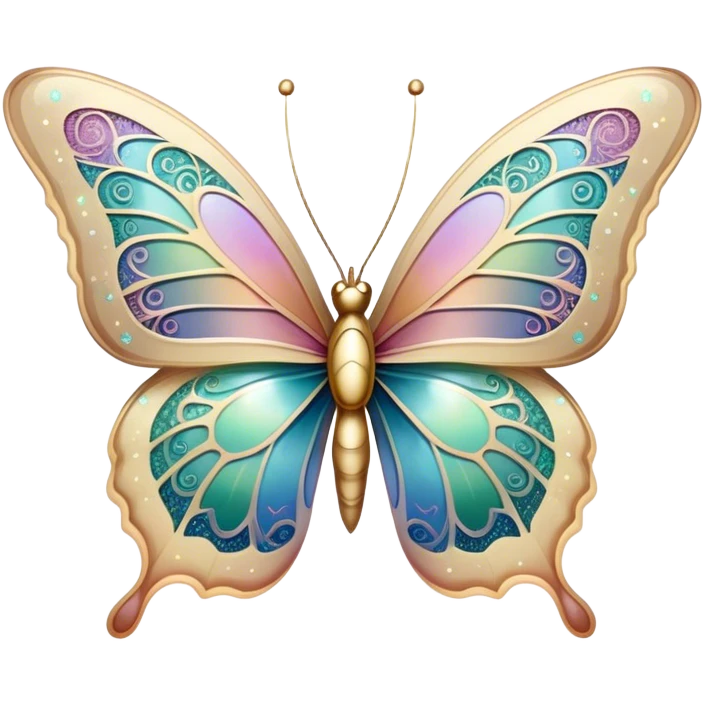 Pastel sparkly beige glittery iridescent rainbow transparent butterfly with detailed intricate patterns emoji