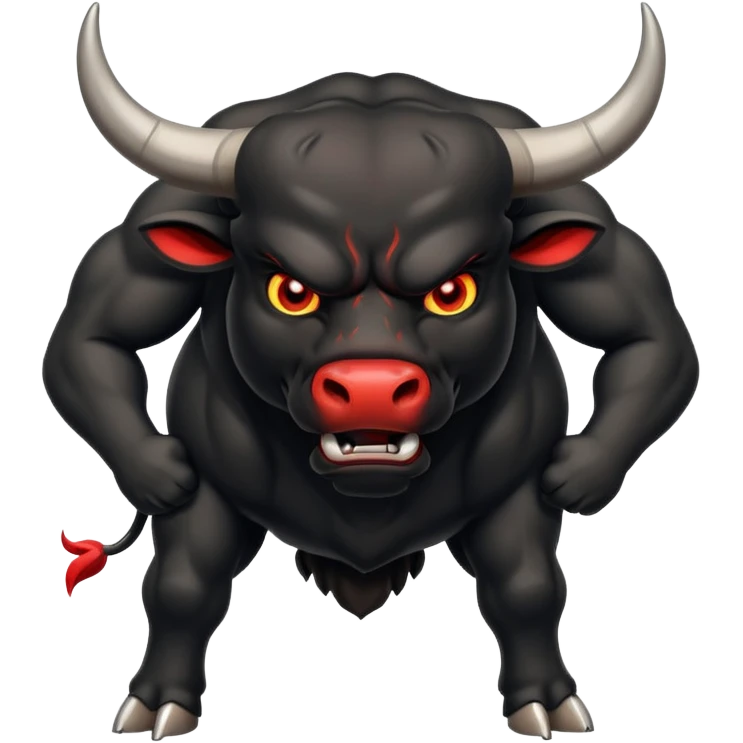 angry black bull pawing the ground with glowing red eyes emoji