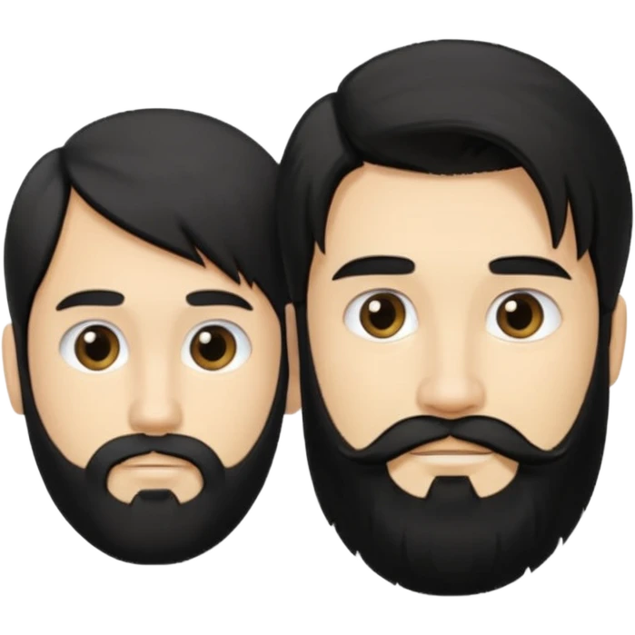 Man with long black hair tied in a tail and beard with a young blond short-haired without a beard emoji