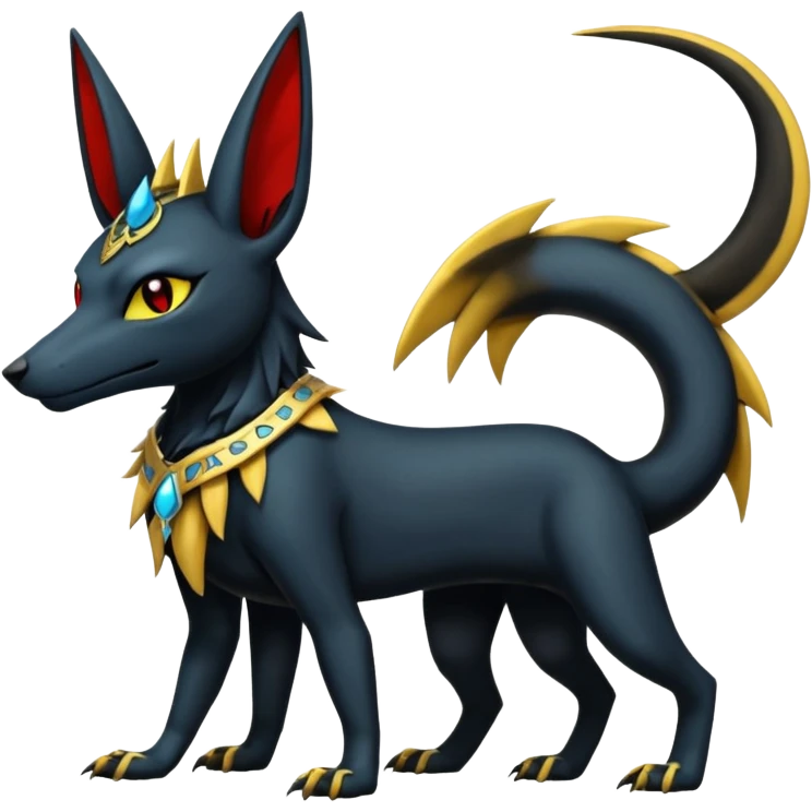 Edgy punky-emo-gothic-Anubis-Umbreon-Salandit-Luxray-Fakémon-fusion-animal-creature, full body  emoji