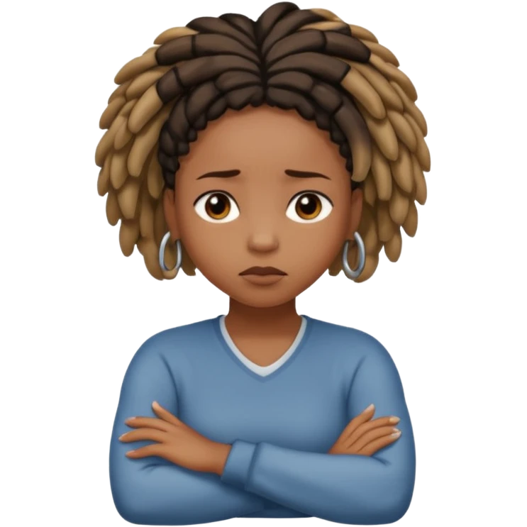 black girl with short locs just past the ear with her arms folded like she’s irritated  emoji