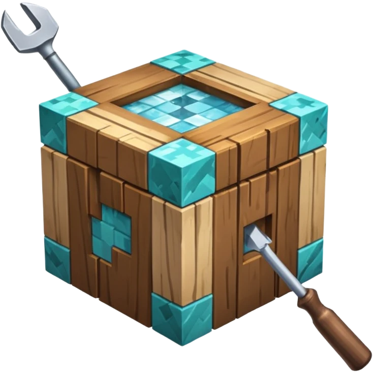 crafting table with tools like a minecraft style cube crafting table 100% like a minecraft table crafting, with on the right, left, a glass showing crafting merging between stone and wood emoji