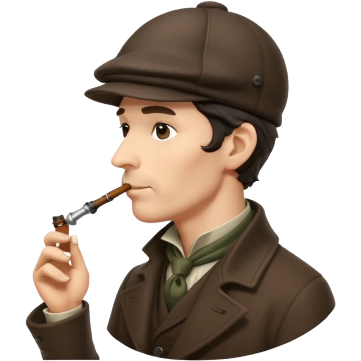 A side view of Sherlock Holmes wearing a deerstalker hat and smoking a pipe emoji