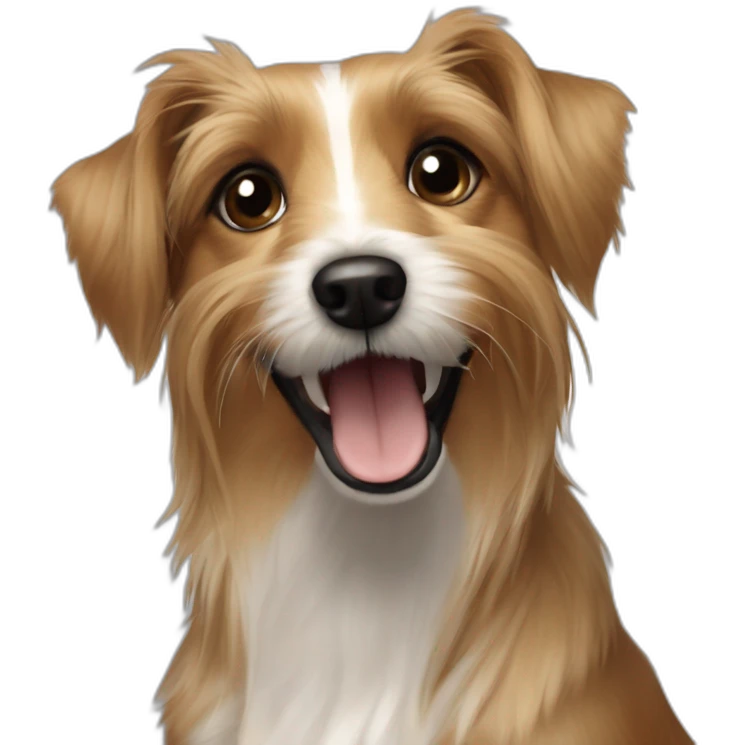 jack Russell cross apoloso cross Yorkshire terrier - long hair light brown all over - showing teeth emoji