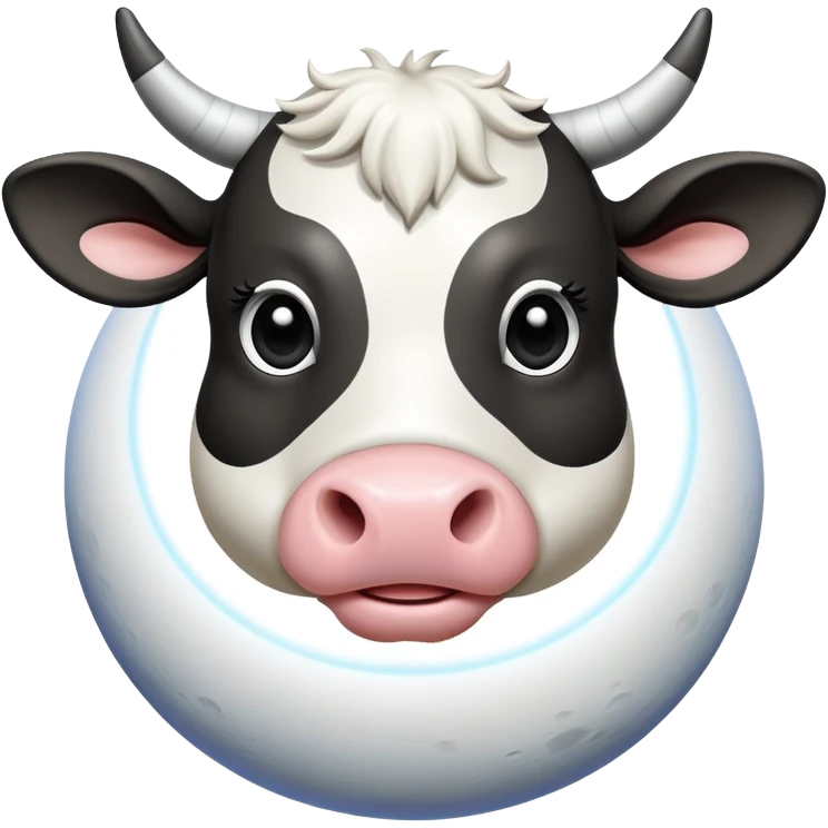 A playful cow-Saturn hybrid with the cow's head on top of the ringed planet, udders visible underneath, and legs sticking out from the sides emoji