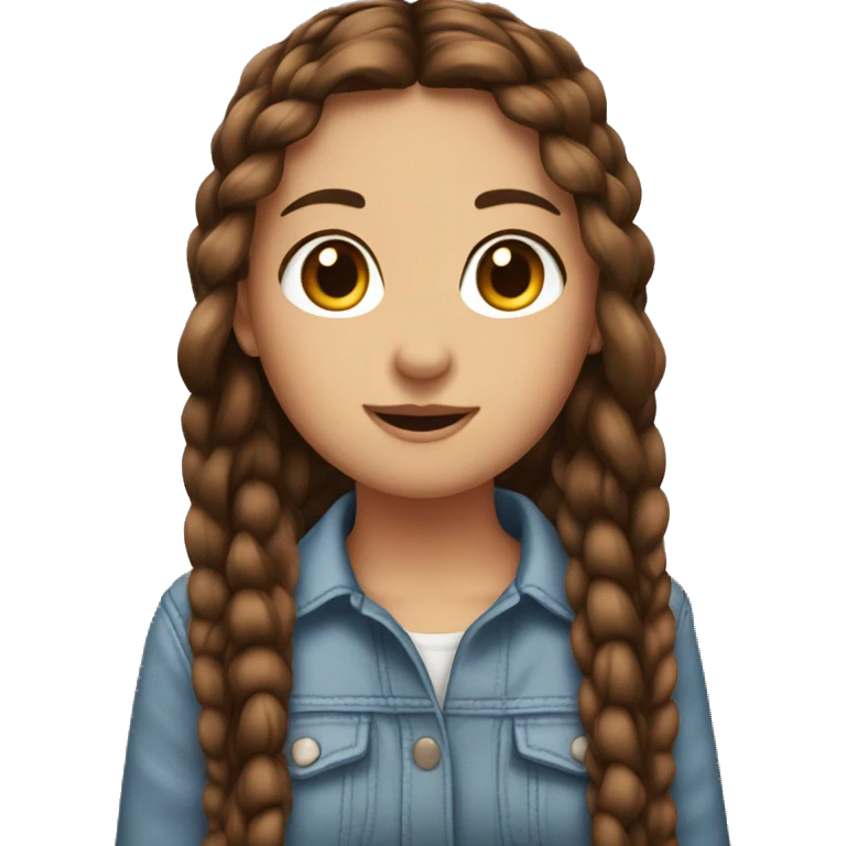 pretty girl with long brown hair in two braids and brown eyes emoji