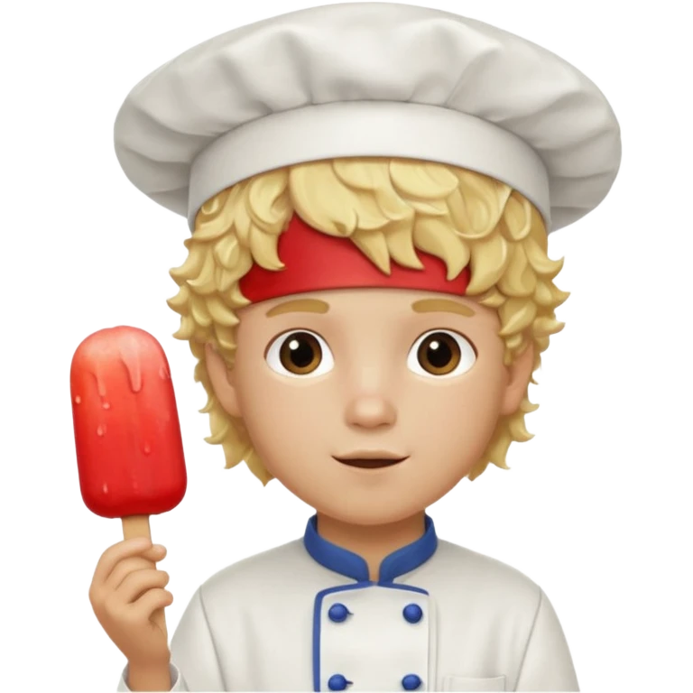 boy blonde curly hair, chef, eating ice pop emoji
