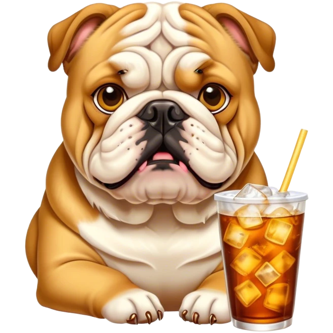 Bulldog with ice tea emoji