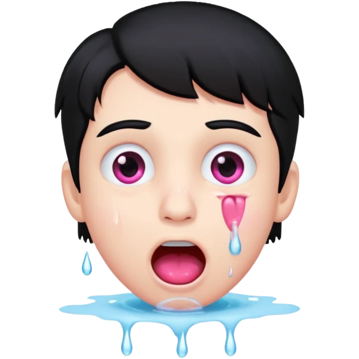 Boy with black hair, pink eyes rolled back, mouth open , water dripping from lips emoji